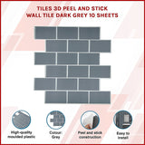 Tiles 3D Peel and Stick Wall Tile Dark Grey 10 Sheets