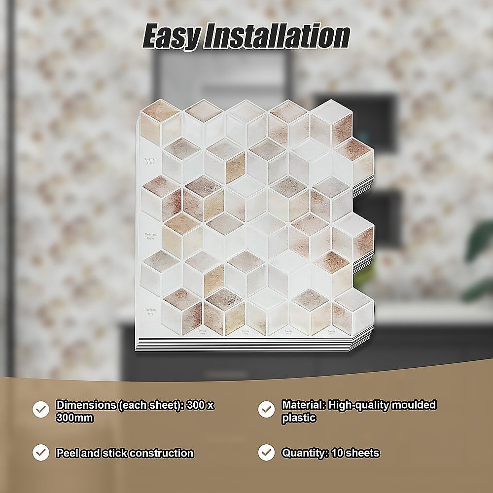 Building Materials: Tiles 3D Peel and Stick Wall Tile Shell Mosaic 10 Sheets