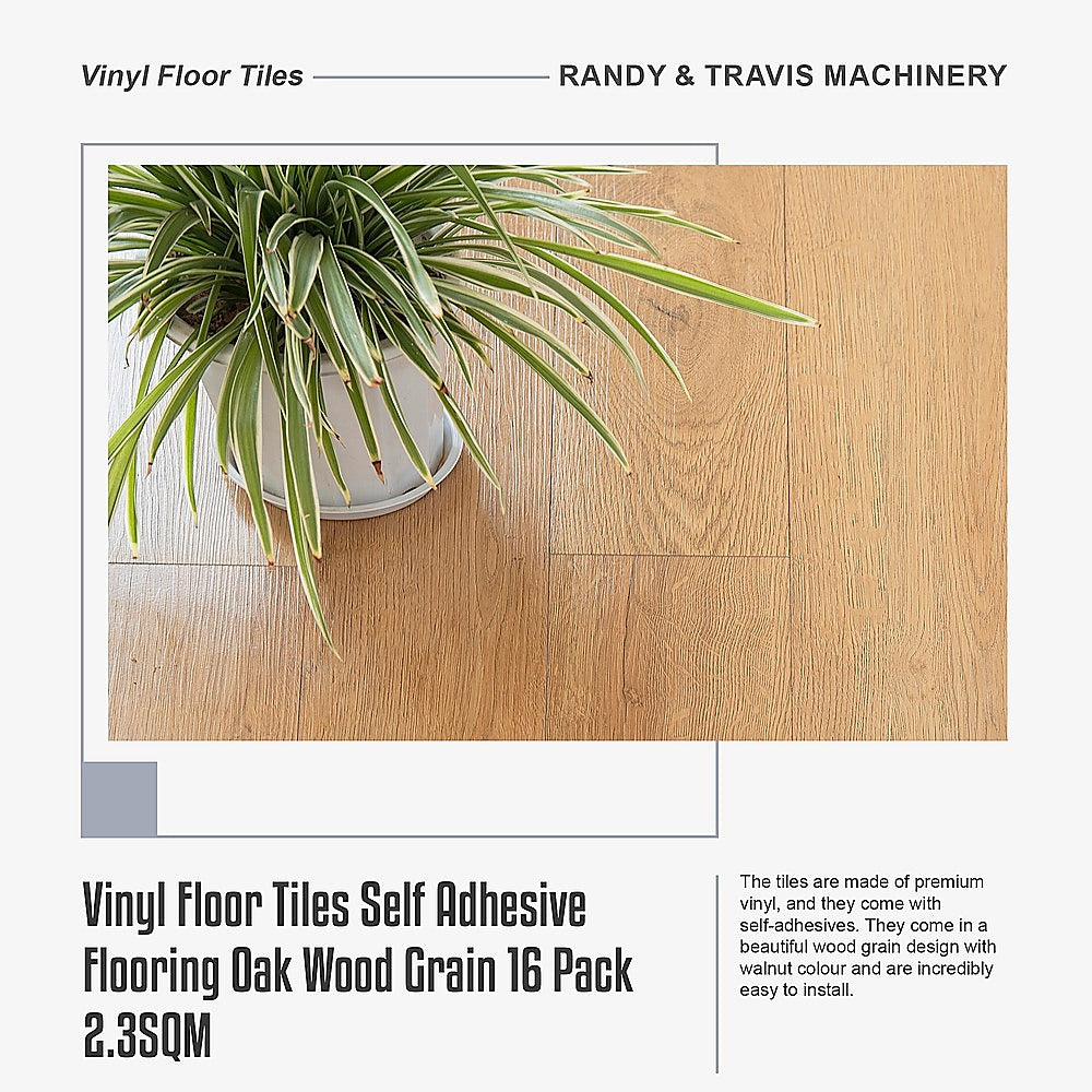 Vinyl Floor Tiles Self Adhesive Flooring Oak Look Wood Grain 16 Pack 2.3SQM