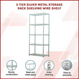 Storage Cabinets: 5 Tier Silver Metal Storage Rack Shelving Wire Shelf