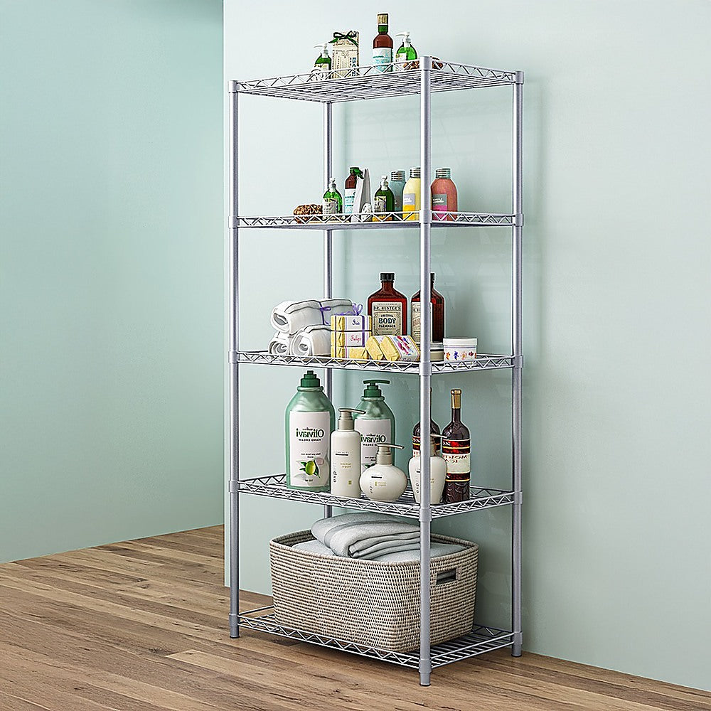 Storage Cabinets: 5 Tier Silver Metal Storage Rack Shelving Wire Shelf