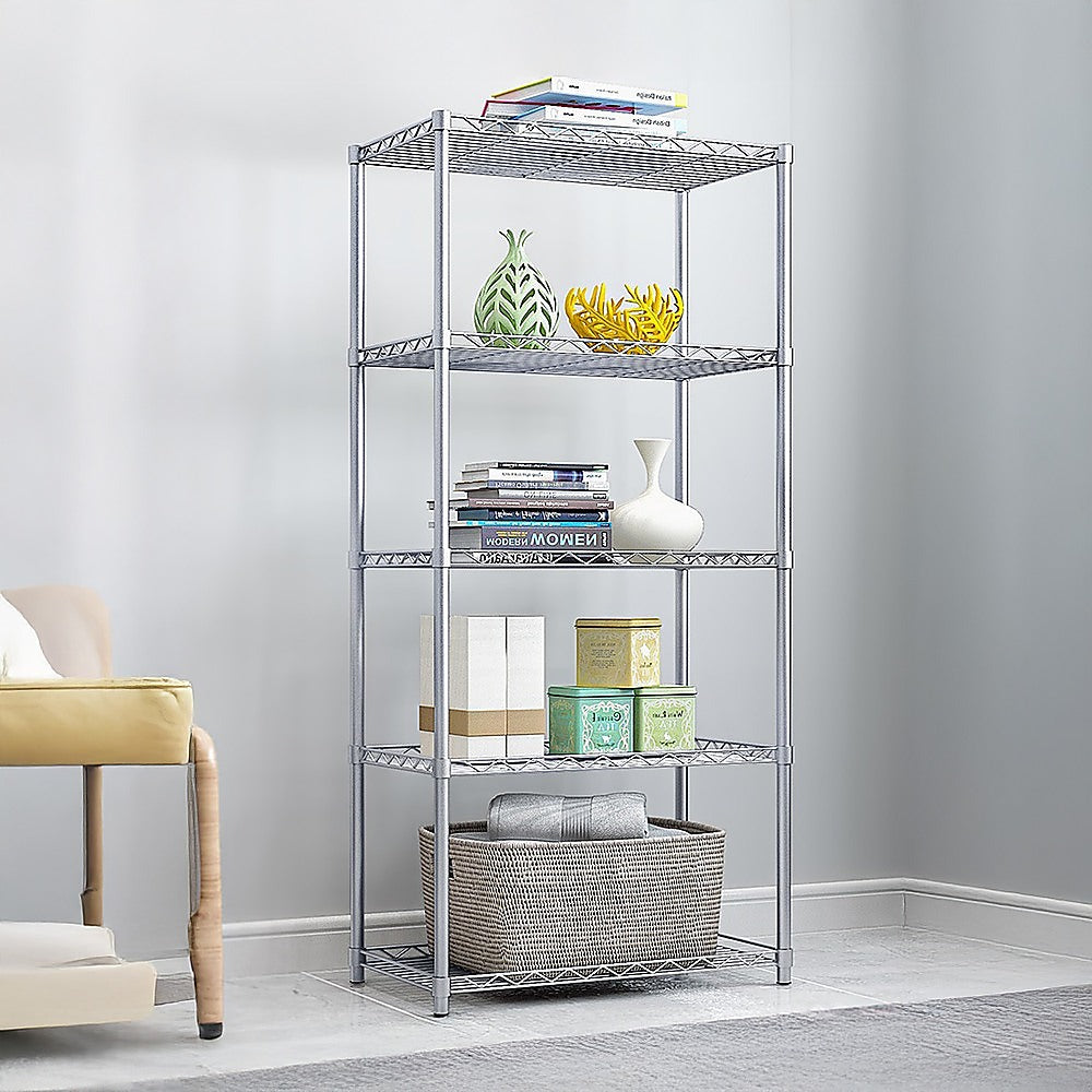 Storage Cabinets: 5 Tier Silver Metal Storage Rack Shelving Wire Shelf