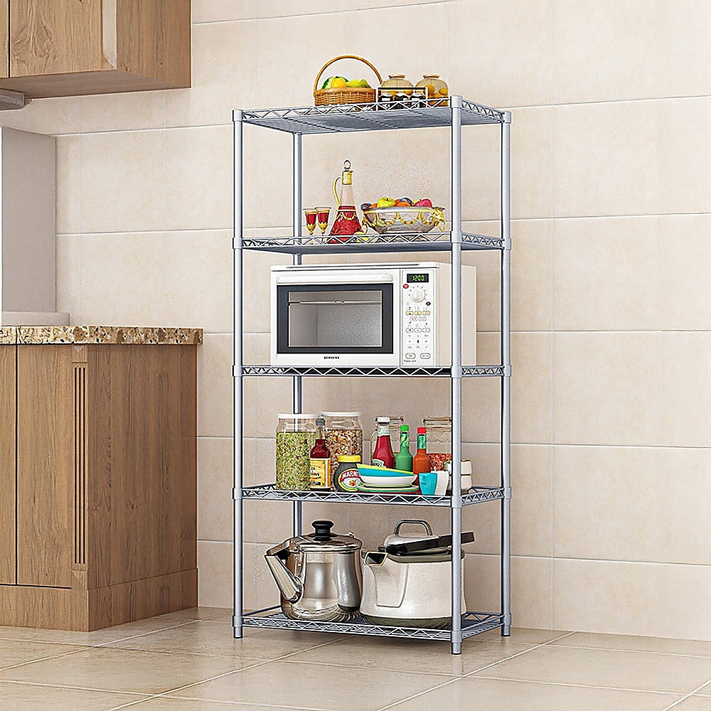 Storage Cabinets: 5 Tier Silver Metal Storage Rack Shelving Wire Shelf