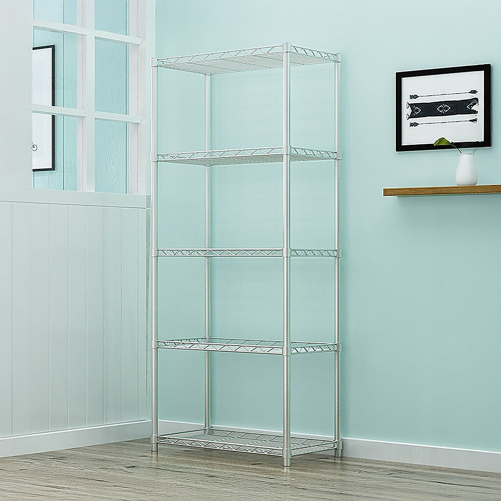Storage Cabinets: 5 Tier Silver Metal Storage Rack Shelving Wire Shelf