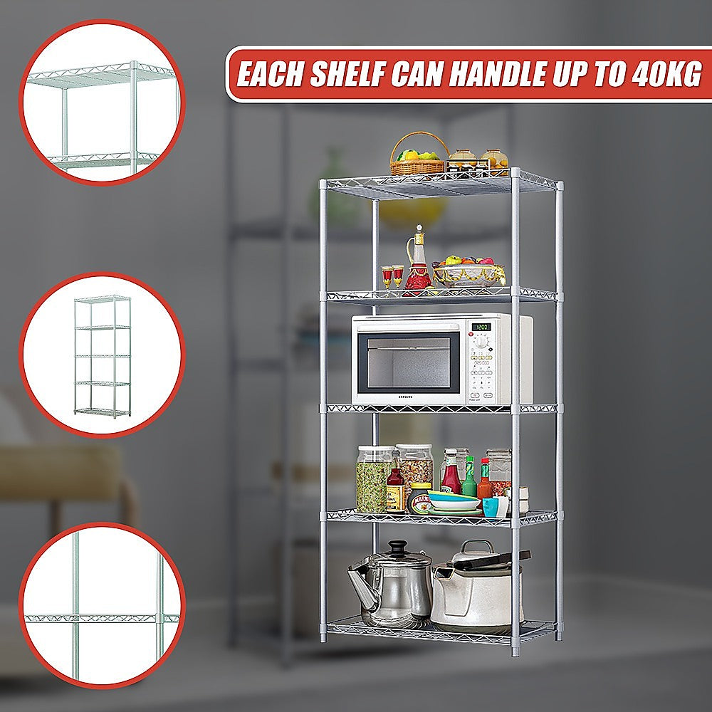 Storage Cabinets: 5 Tier Silver Metal Storage Rack Shelving Wire Shelf