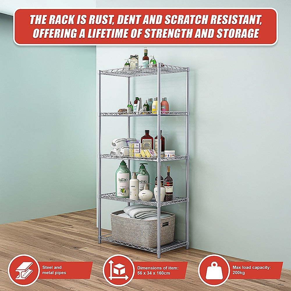 Storage Cabinets: 5 Tier Silver Metal Storage Rack Shelving Wire Shelf