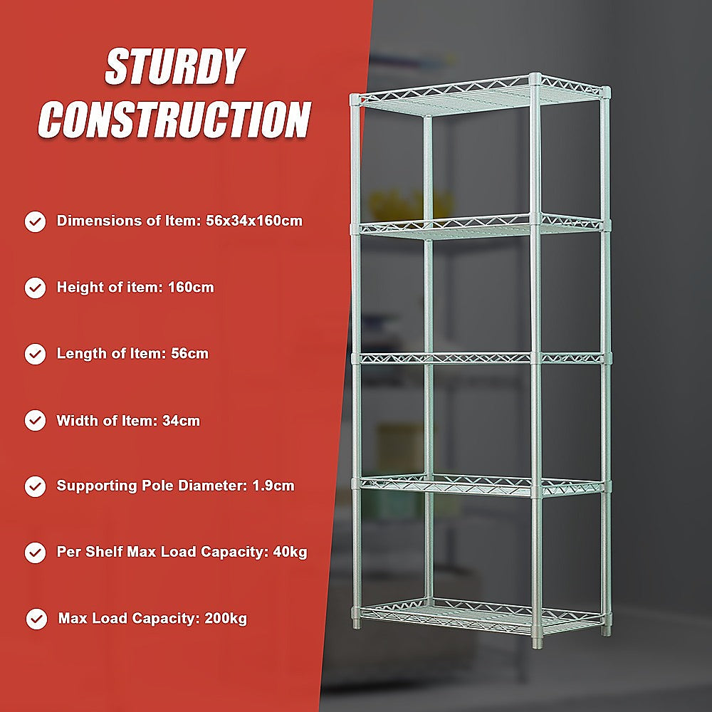 Storage Cabinets: 5 Tier Silver Metal Storage Rack Shelving Wire Shelf