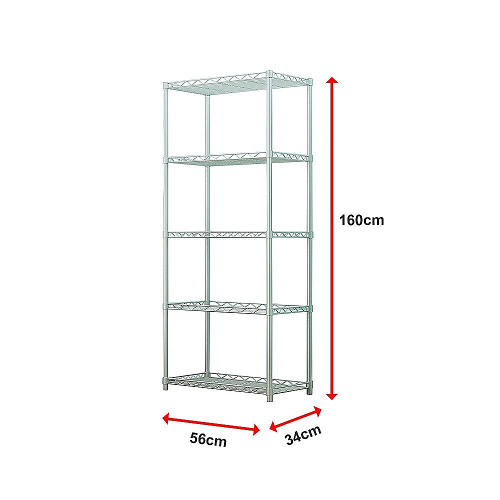 Storage Cabinets: 5 Tier Silver Metal Storage Rack Shelving Wire Shelf