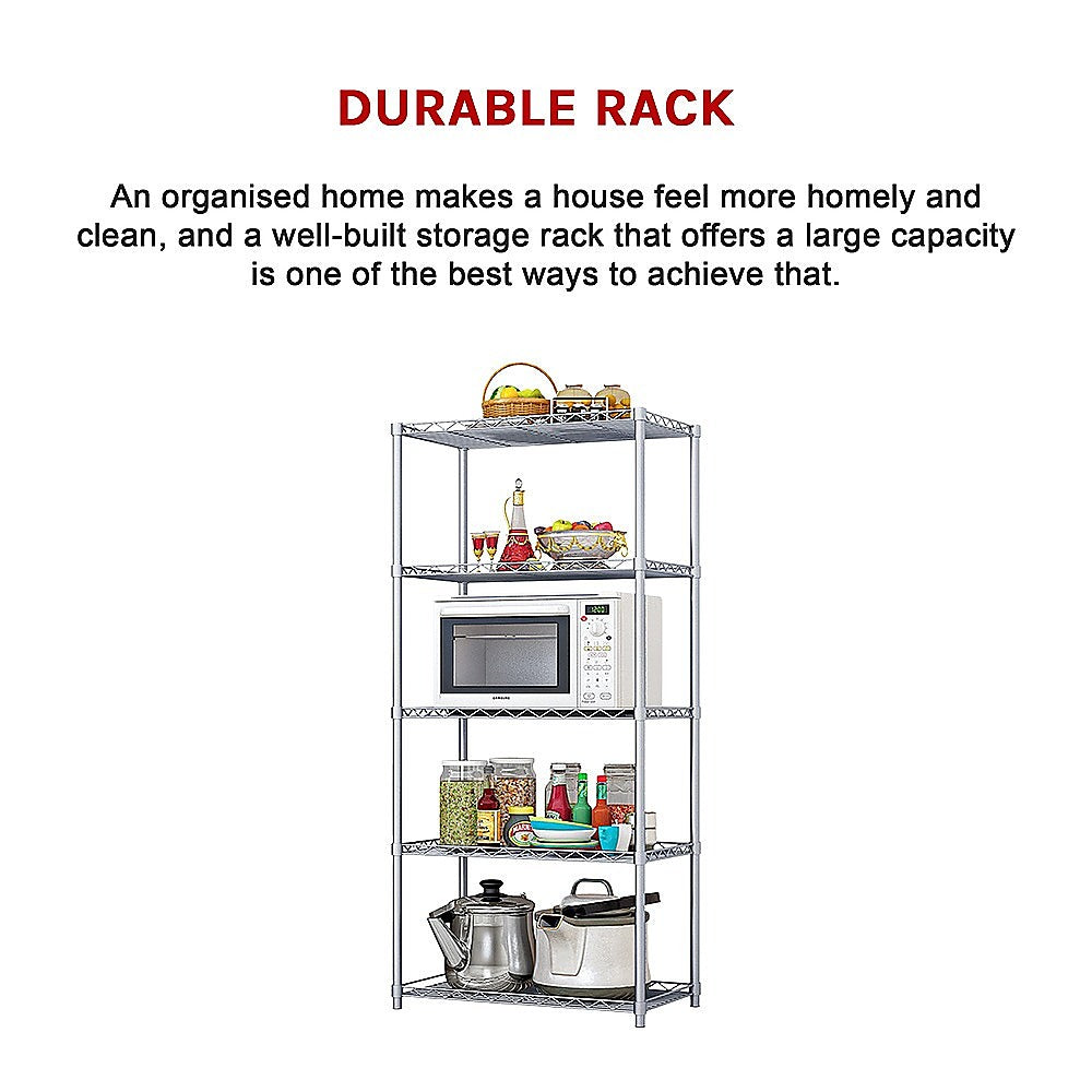 Storage Cabinets: 5 Tier Silver Metal Storage Rack Shelving Wire Shelf