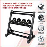 Gym Equipment & Accessories: Dumbbell Rack Storage Stand Hex Weight Heavy Duty 3 Tier Wide Home Gym Fitness