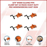 3/4" Wood Gluing Pipe Clamp Set (4 Pack) Heavy Duty PRO Woodworking Cast Iron