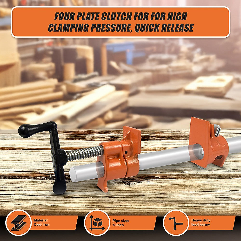 Tool Clamps & Vices: 3/4" Wood Gluing Pipe Clamp Set (4 Pack) Heavy Duty PRO Woodworking Cast Iron