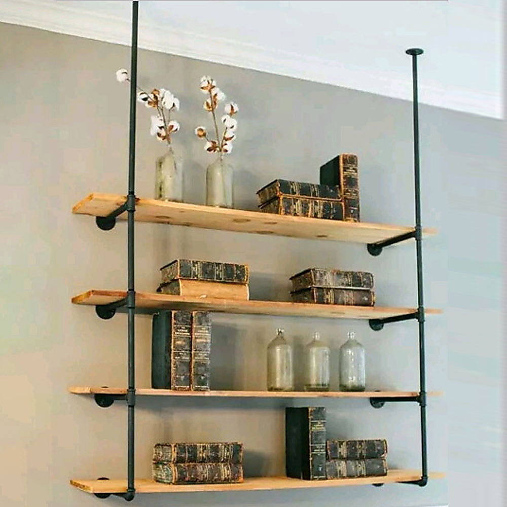 Bookcases & Shelves: Wall Shelves Display Bookshelf Industrial DIY Pipe Shelf Rustic Brackets