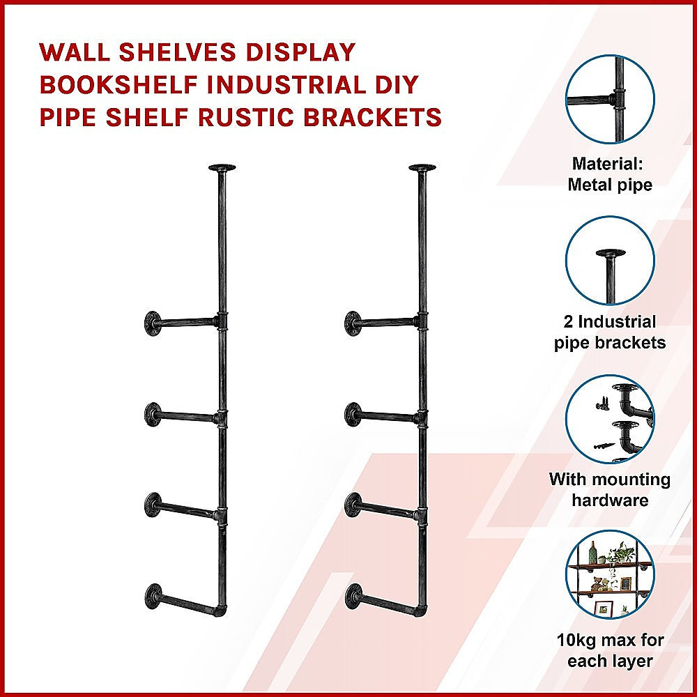 Bookcases & Shelves: Wall Shelves Display Bookshelf Industrial DIY Pipe Shelf Rustic Brackets