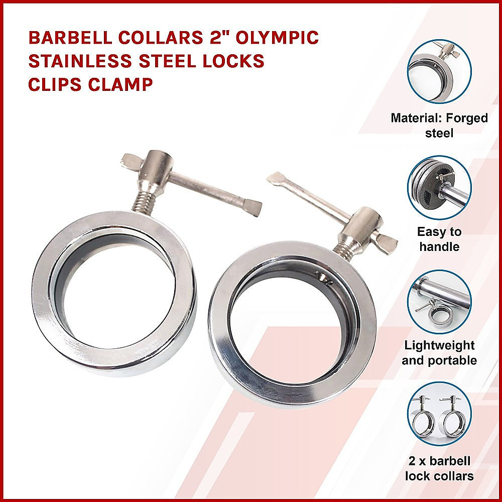Gym Equipment & Accessories: Barbell Collars 2" Olympic Stainless Steel Locks Clips Clamp