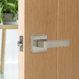 Door Hardware: Door Handle Set Lever Passage Function Square Satin Nickel