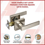 Door Hardware: Door Handle Set Lever Passage Function Square Satin Nickel
