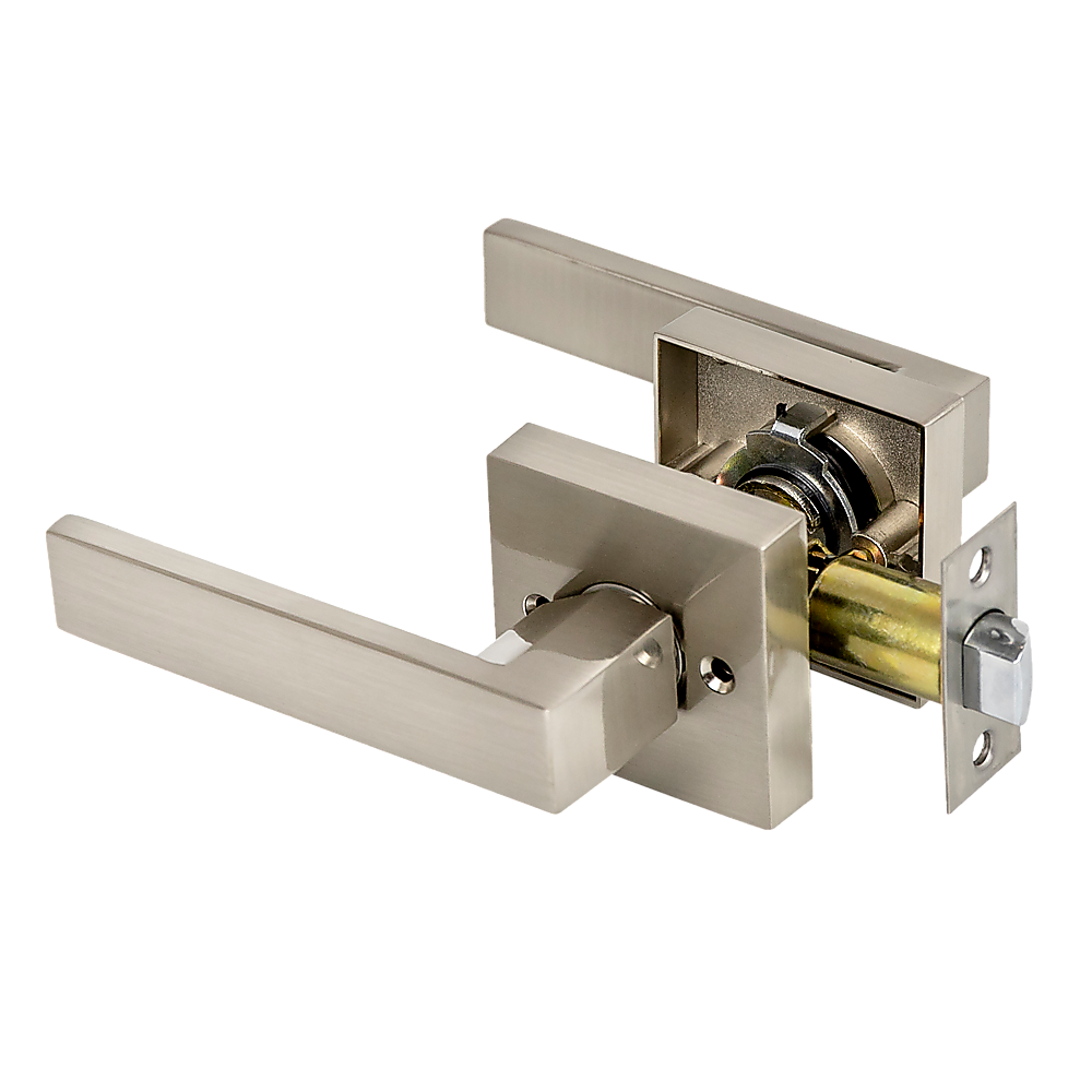 Door Hardware: Door Handle Set Lever Passage Function Square Satin Nickel