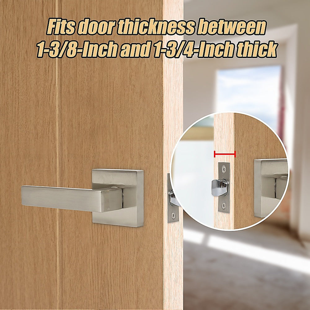 Door Hardware: Door Handle Set Lever Passage Function Square Satin Nickel