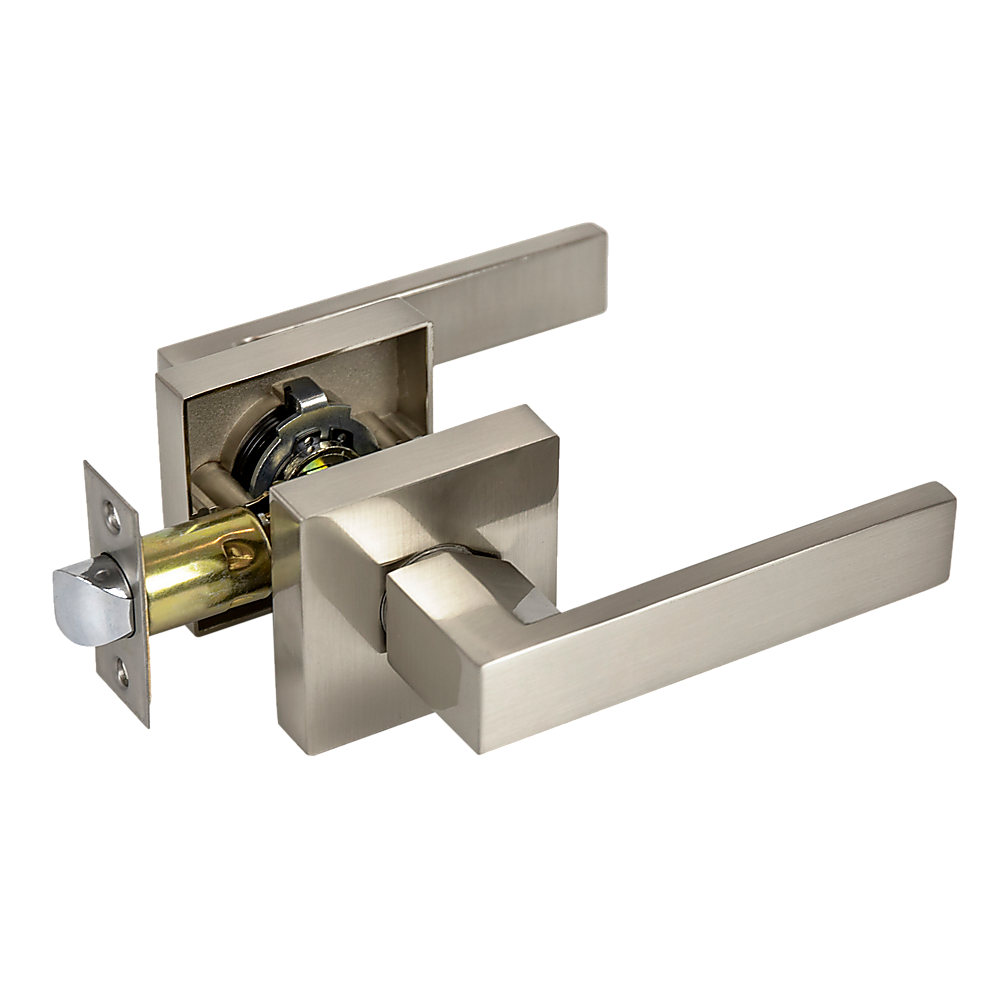Door Hardware: Door Handle Set Lever Passage Function Square Satin Nickel