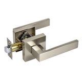 Door Hardware: Door Handle Set Lever Passage Function Square Satin Nickel