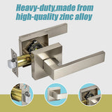 Door Hardware: Door Handle Set Lever Passage Function Square Satin Nickel
