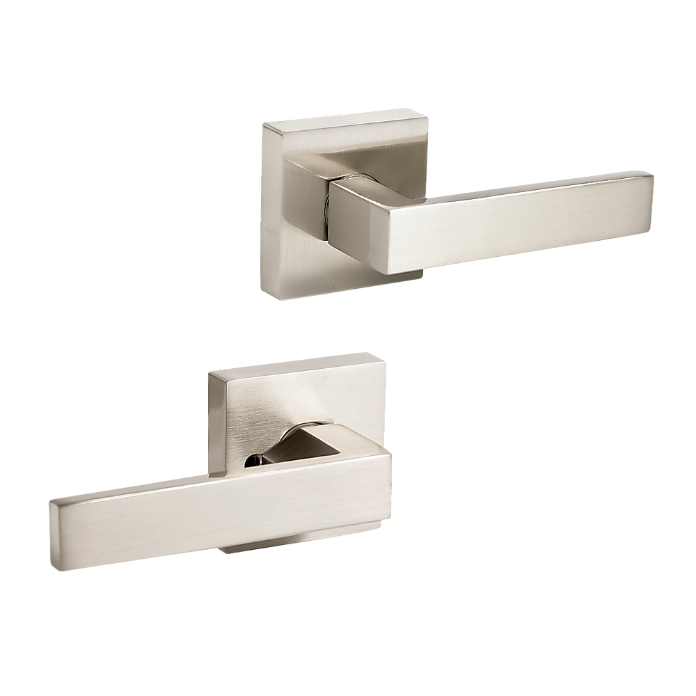 Door Hardware: Door Handle Set Lever Passage Function Square Satin Nickel