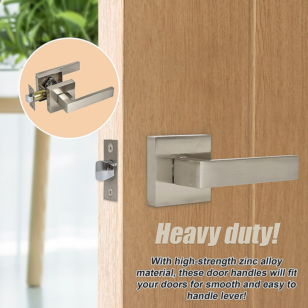 Door Hardware: Door Handle Set Lever Passage Function Square Satin Nickel