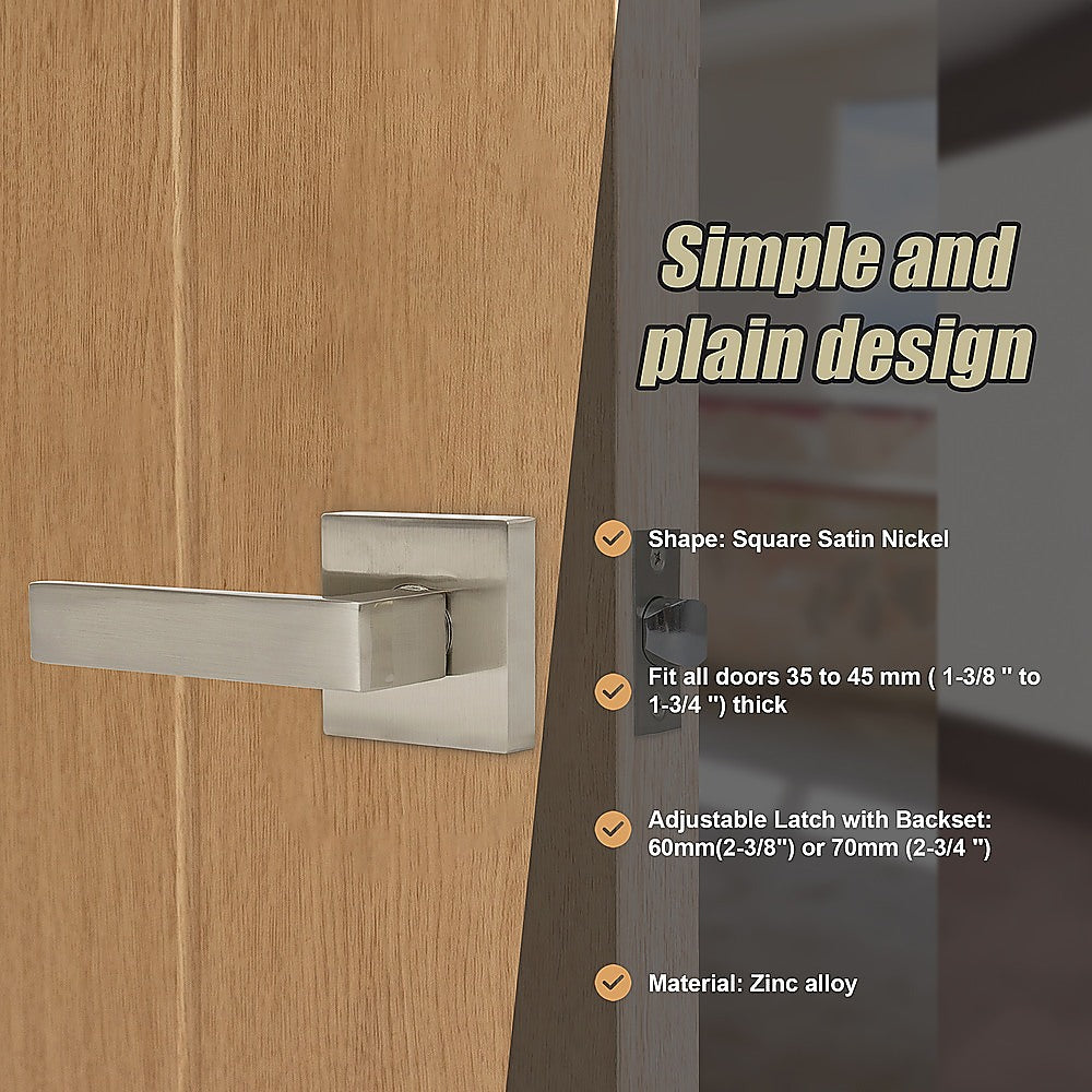 Door Hardware: Door Handle Set Lever Passage Function Square Satin Nickel