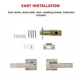 Door Hardware: Door Handle Set Lever Passage Function Square Satin Nickel