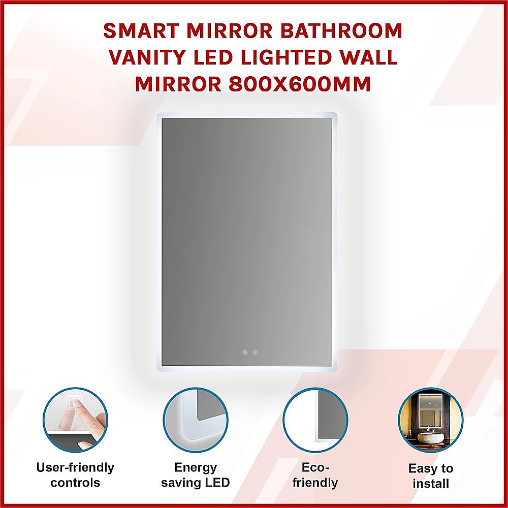 Mirrors: Smart Mirror Bathroom Vanity LED Lighted Wall Mirror 800x600mm