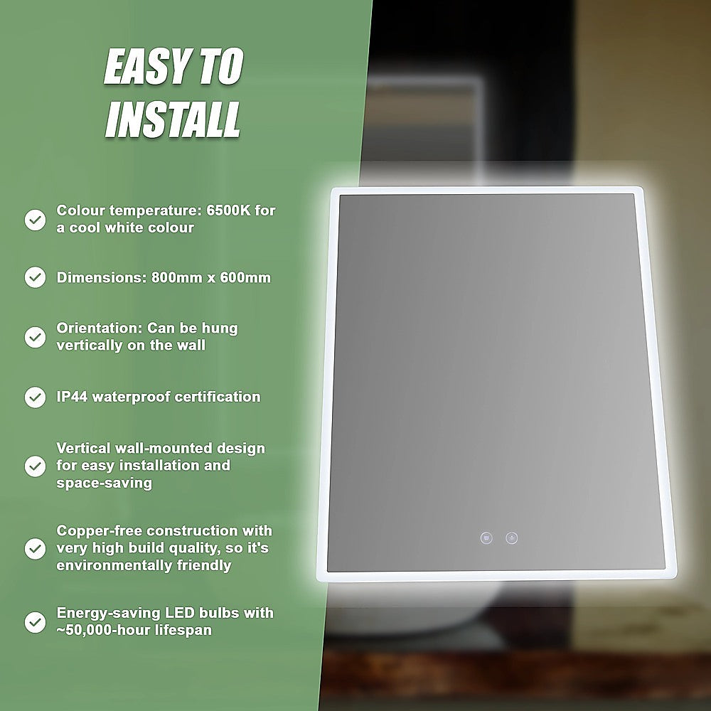 Mirrors: Smart Mirror Bathroom Vanity LED Lighted Wall Mirror 800x600mm
