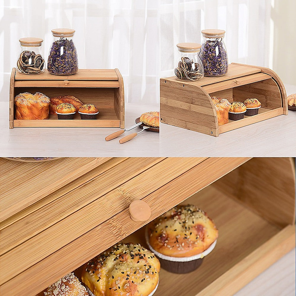 Kitchen Utensils: Bamboo Bread Bin Storage Box Kitchen Loaf Pastry Container