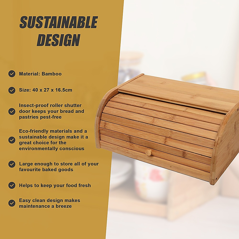 Kitchen Utensils: Bamboo Bread Bin Storage Box Kitchen Loaf Pastry Container