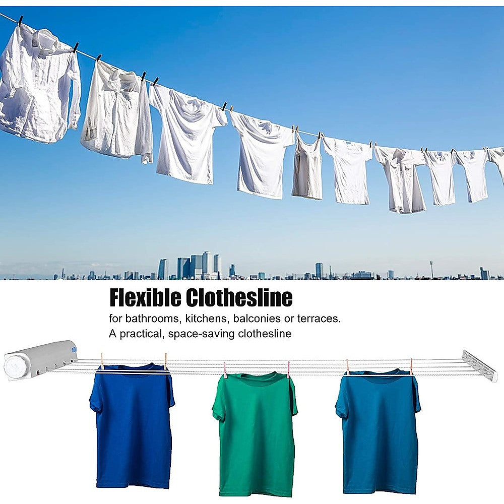 Drying Racks & Hangers: Retracting Clothesline 5 Line 18m Hanging Clothes Space Hanger