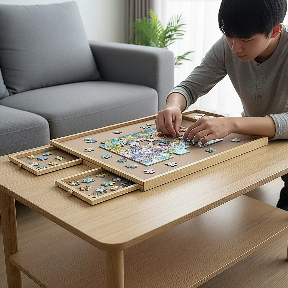 Activity Toys: Wooden Jigsaw Puzzle Table Board Storage Table Tray Puzzle For Adult Kid