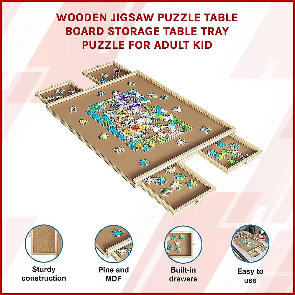 Activity Toys: Wooden Jigsaw Puzzle Table Board Storage Table Tray Puzzle For Adult Kid