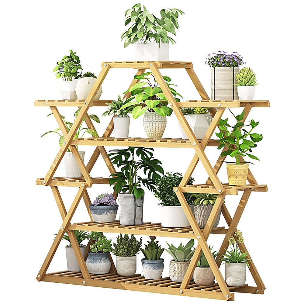 Pots, Planters & Accessories: Bamboo Multilayer Flower Plant Bonsai Rack Shelf Stand Porch Lawn Patio