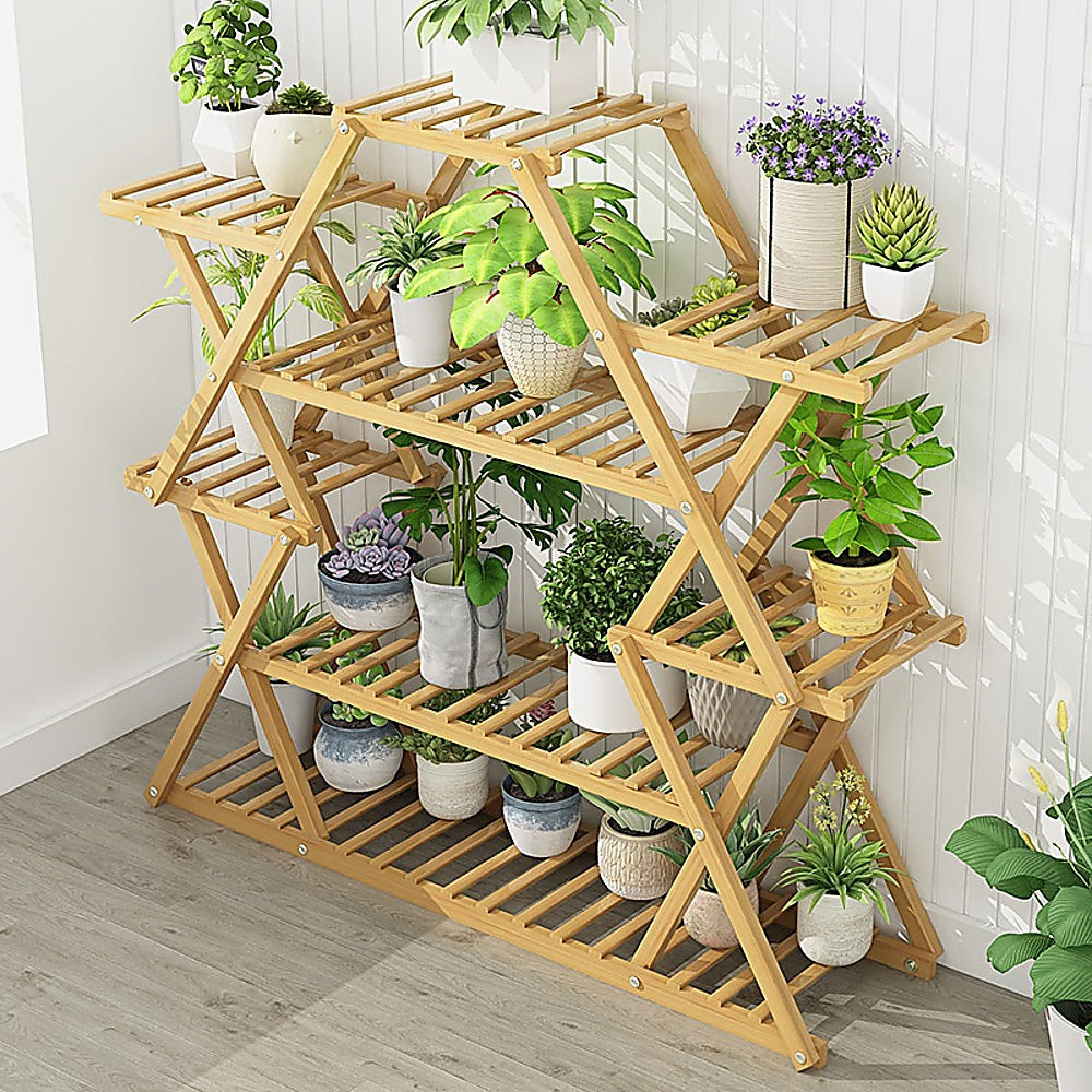Pots, Planters & Accessories: Bamboo Multilayer Flower Plant Bonsai Rack Shelf Stand Porch Lawn Patio
