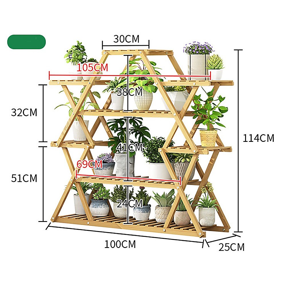 Pots, Planters & Accessories: Bamboo Multilayer Flower Plant Bonsai Rack Shelf Stand Porch Lawn Patio