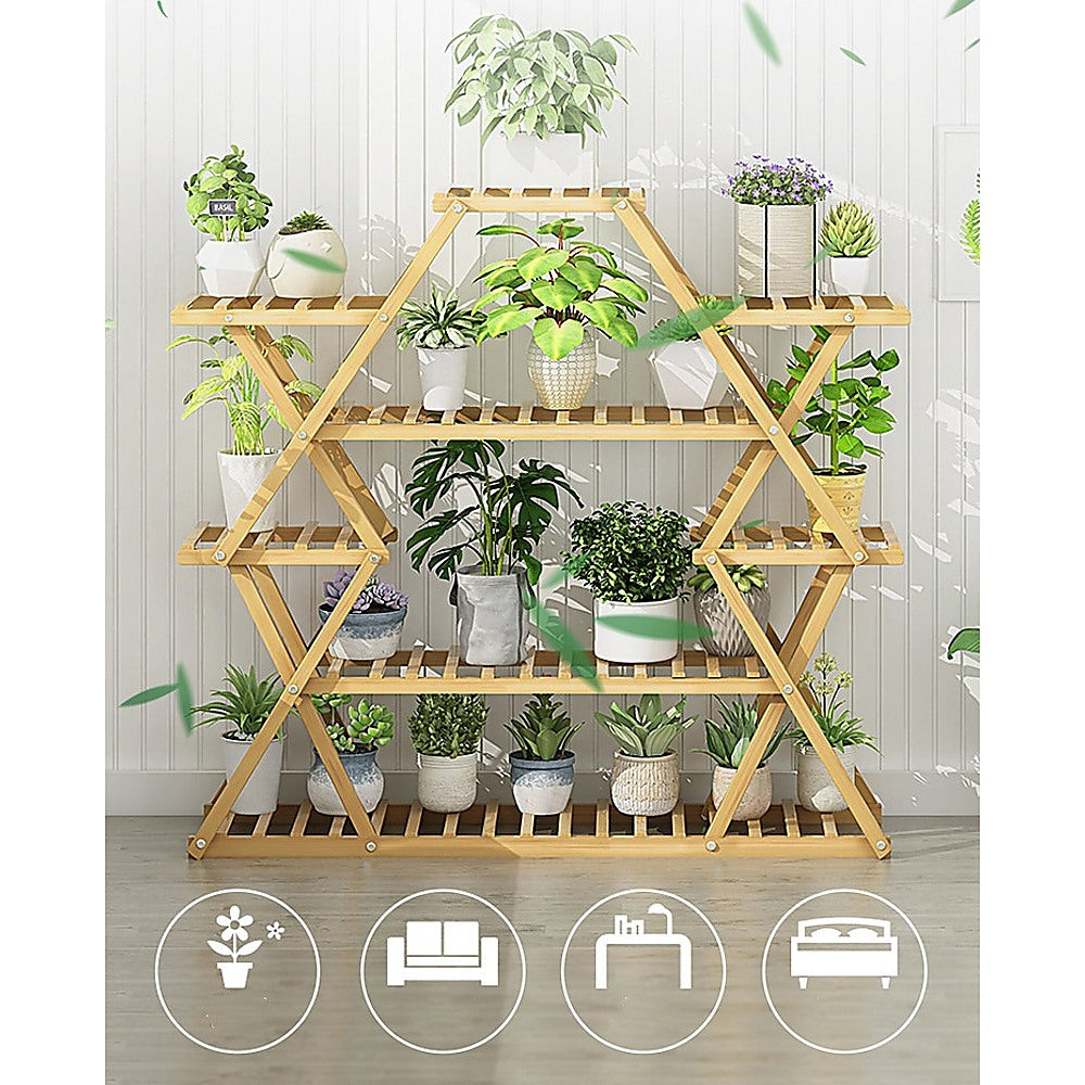 Pots, Planters & Accessories: Bamboo Multilayer Flower Plant Bonsai Rack Shelf Stand Porch Lawn Patio