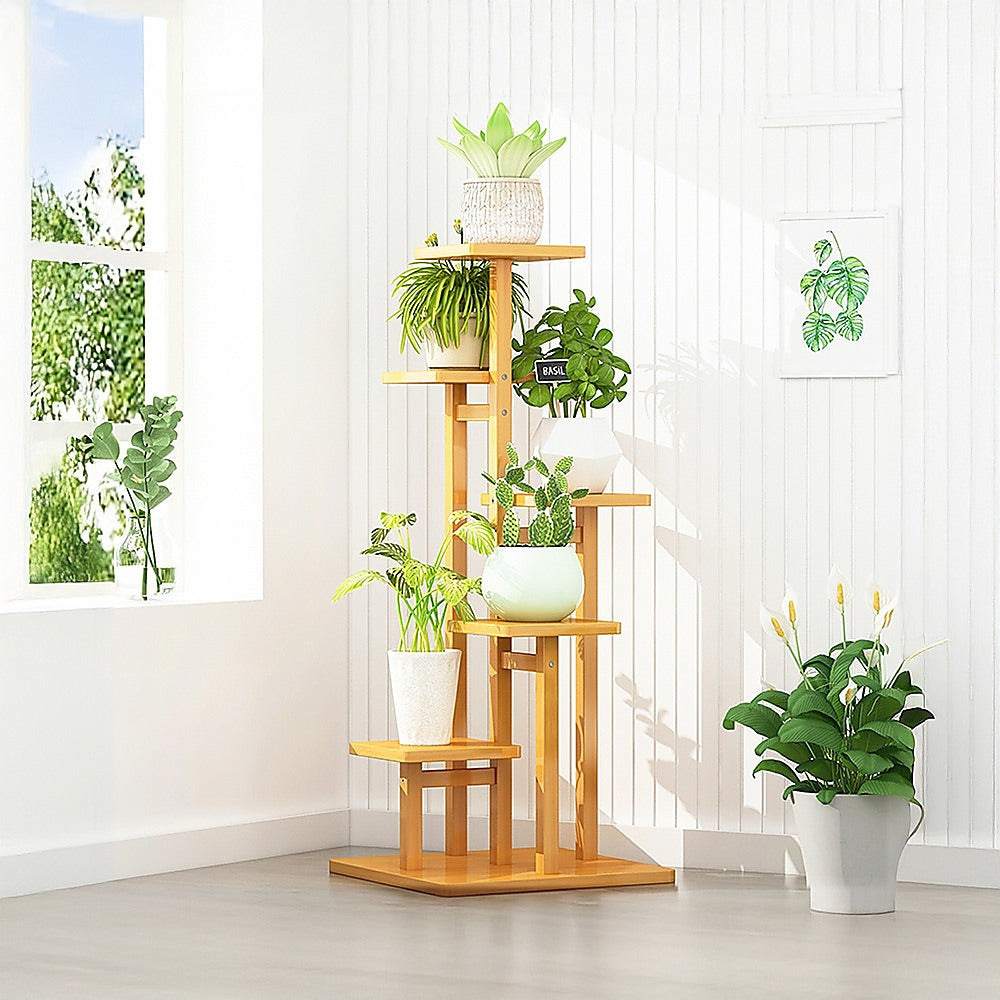 Sofas & Sofa Beds: 5 Tiers Vertical Bamboo Plant Stand Staged Flower Shelf Rack Outdoor Garden