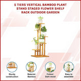 Sofas & Sofa Beds: 5 Tiers Vertical Bamboo Plant Stand Staged Flower Shelf Rack Outdoor Garden