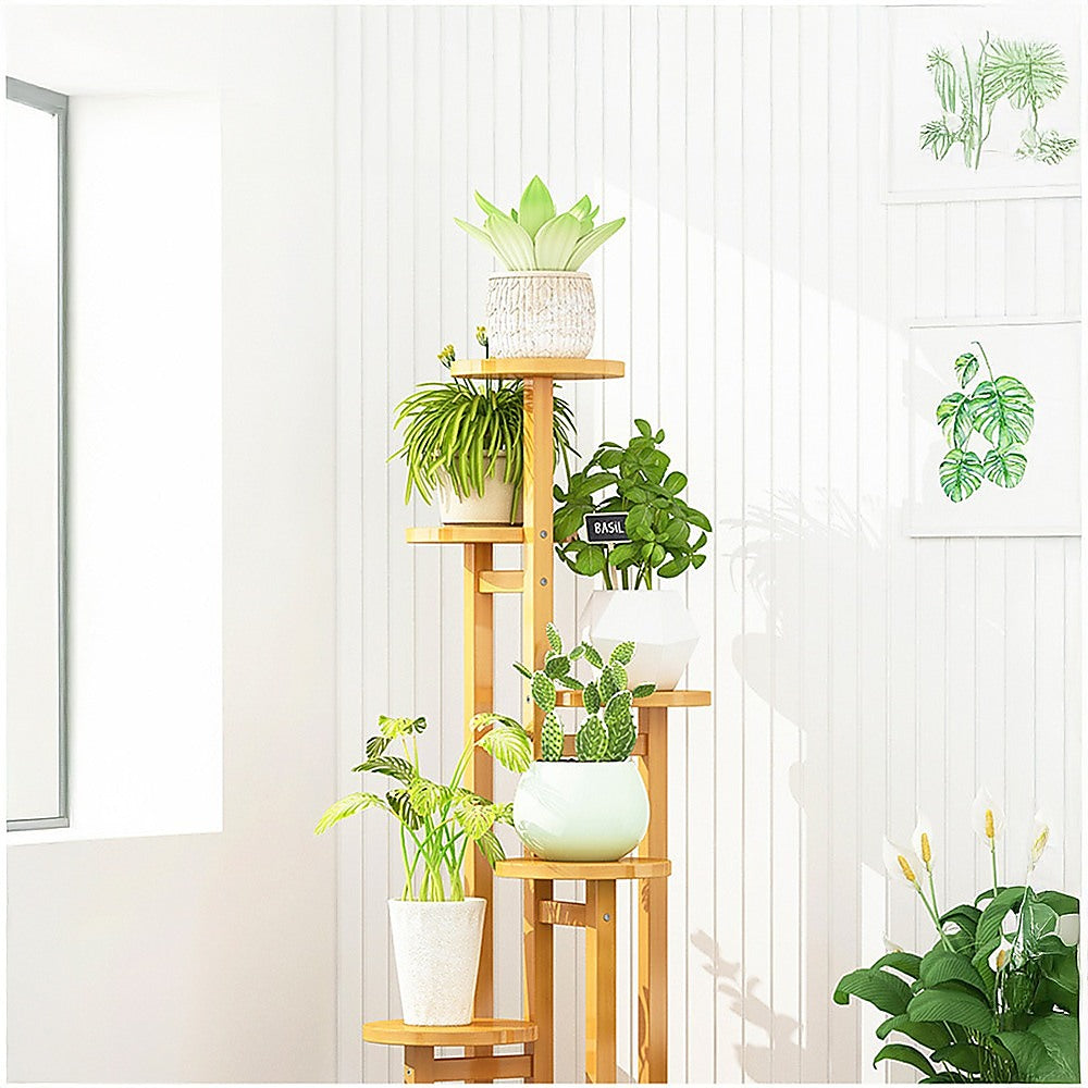 Sofas & Sofa Beds: 5 Tiers Vertical Bamboo Plant Stand Staged Flower Shelf Rack Outdoor Garden