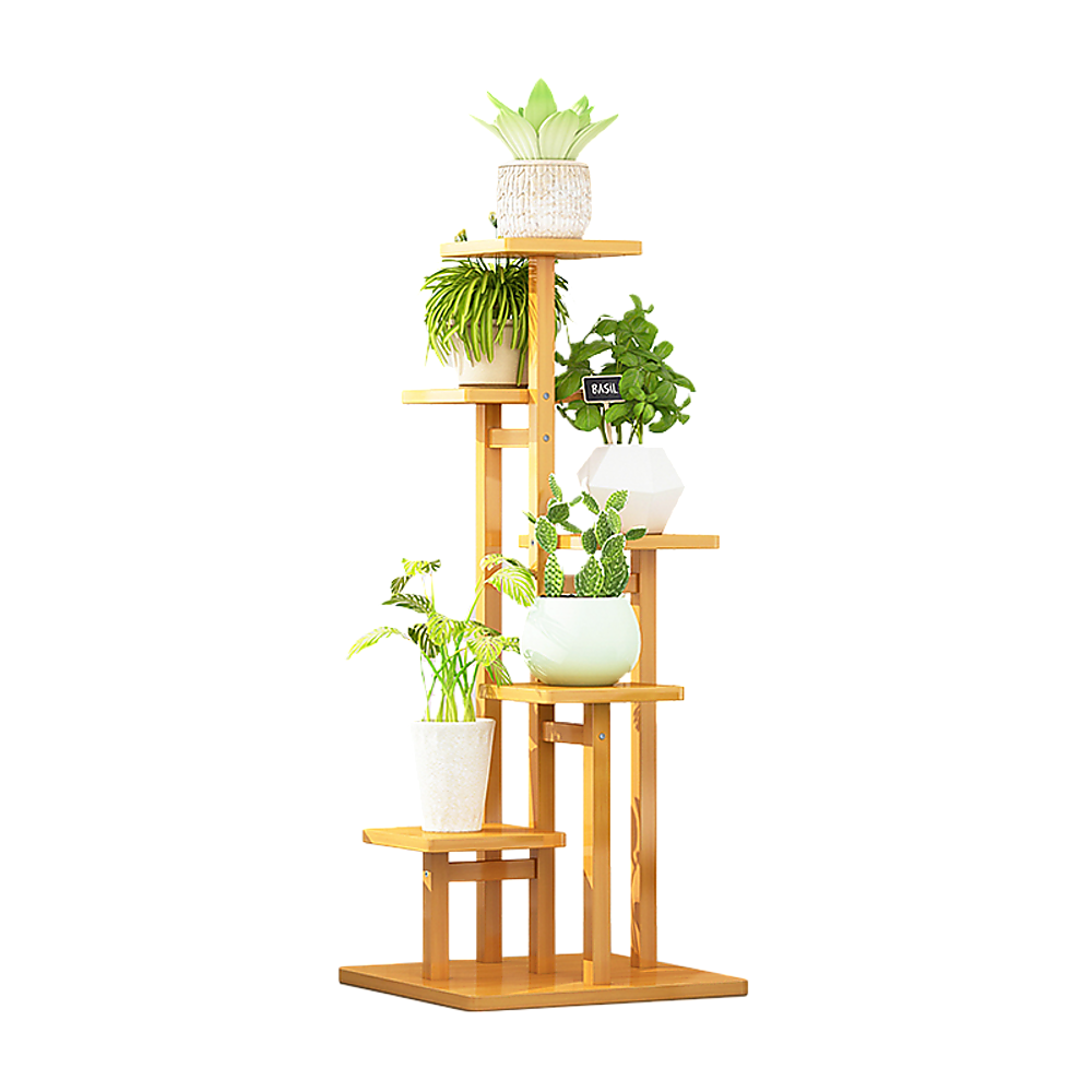 Sofas & Sofa Beds: 5 Tiers Vertical Bamboo Plant Stand Staged Flower Shelf Rack Outdoor Garden
