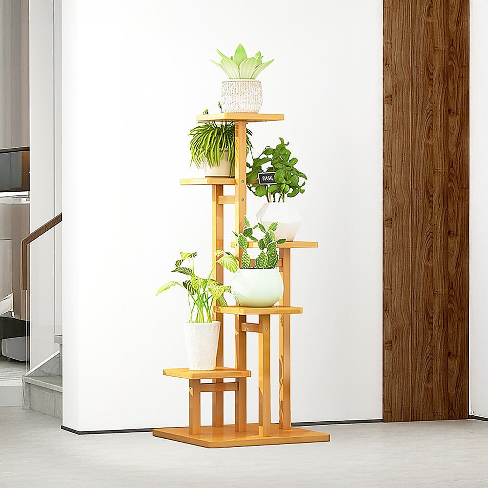 Sofas & Sofa Beds: 5 Tiers Vertical Bamboo Plant Stand Staged Flower Shelf Rack Outdoor Garden