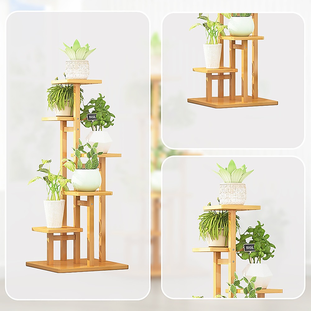 Sofas & Sofa Beds: 5 Tiers Vertical Bamboo Plant Stand Staged Flower Shelf Rack Outdoor Garden