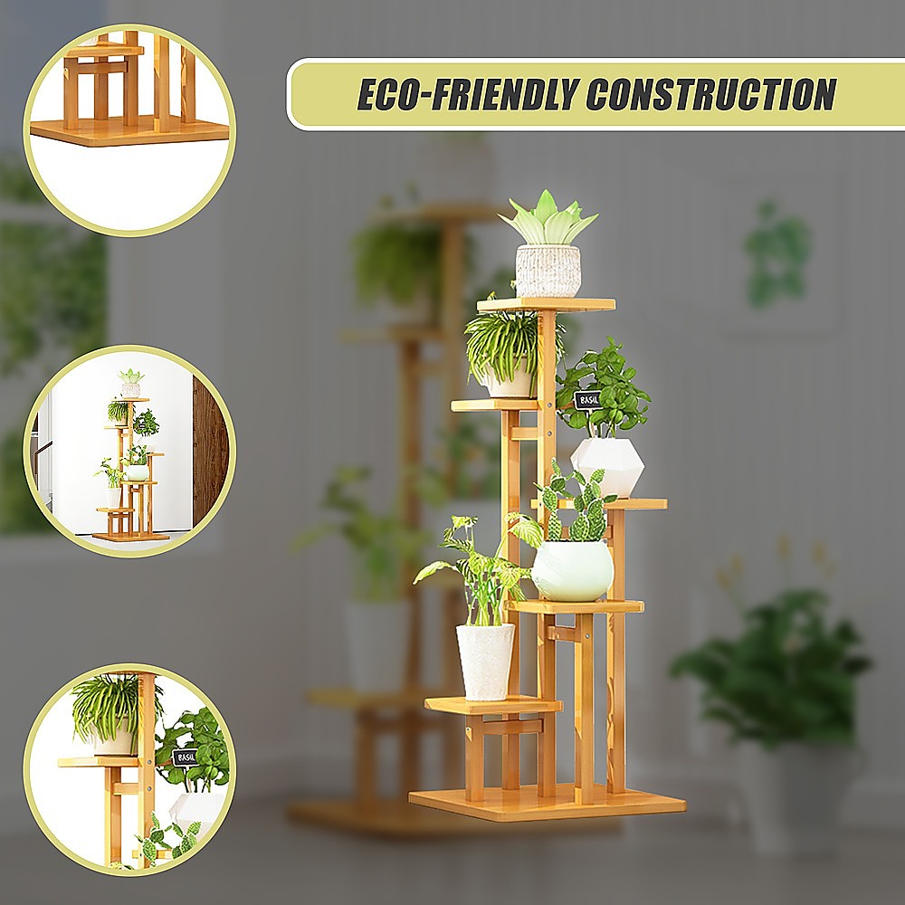 Sofas & Sofa Beds: 5 Tiers Vertical Bamboo Plant Stand Staged Flower Shelf Rack Outdoor Garden