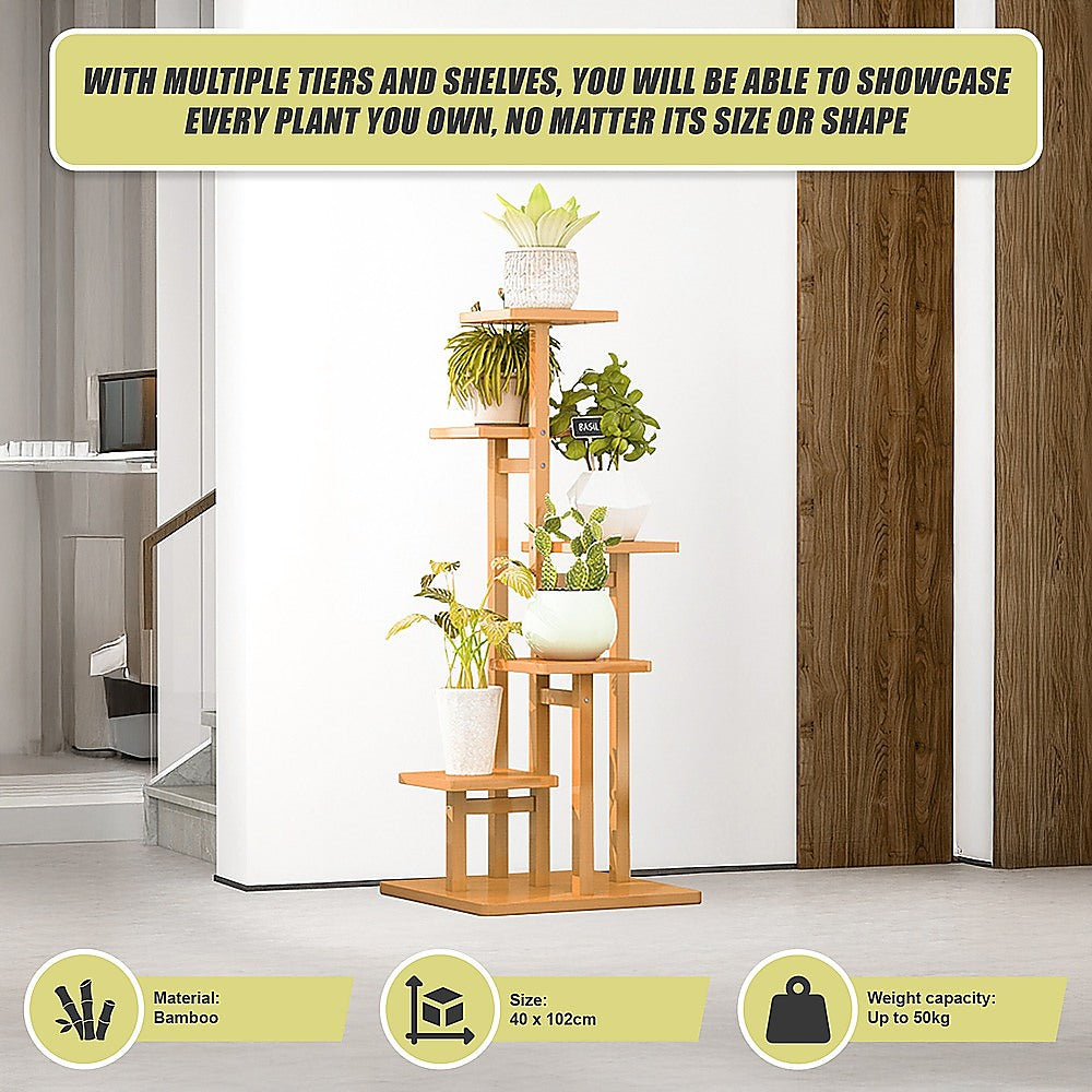 Sofas & Sofa Beds: 5 Tiers Vertical Bamboo Plant Stand Staged Flower Shelf Rack Outdoor Garden