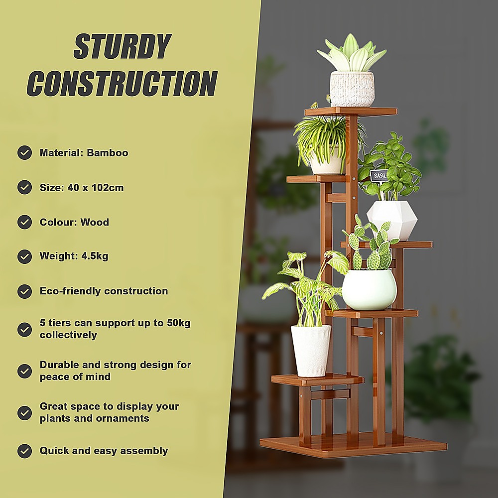 Sofas & Sofa Beds: 5 Tiers Vertical Bamboo Plant Stand Staged Flower Shelf Rack Outdoor Garden